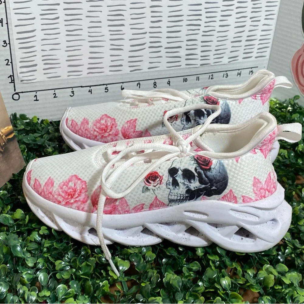 Floral Skull Print White Sneakers